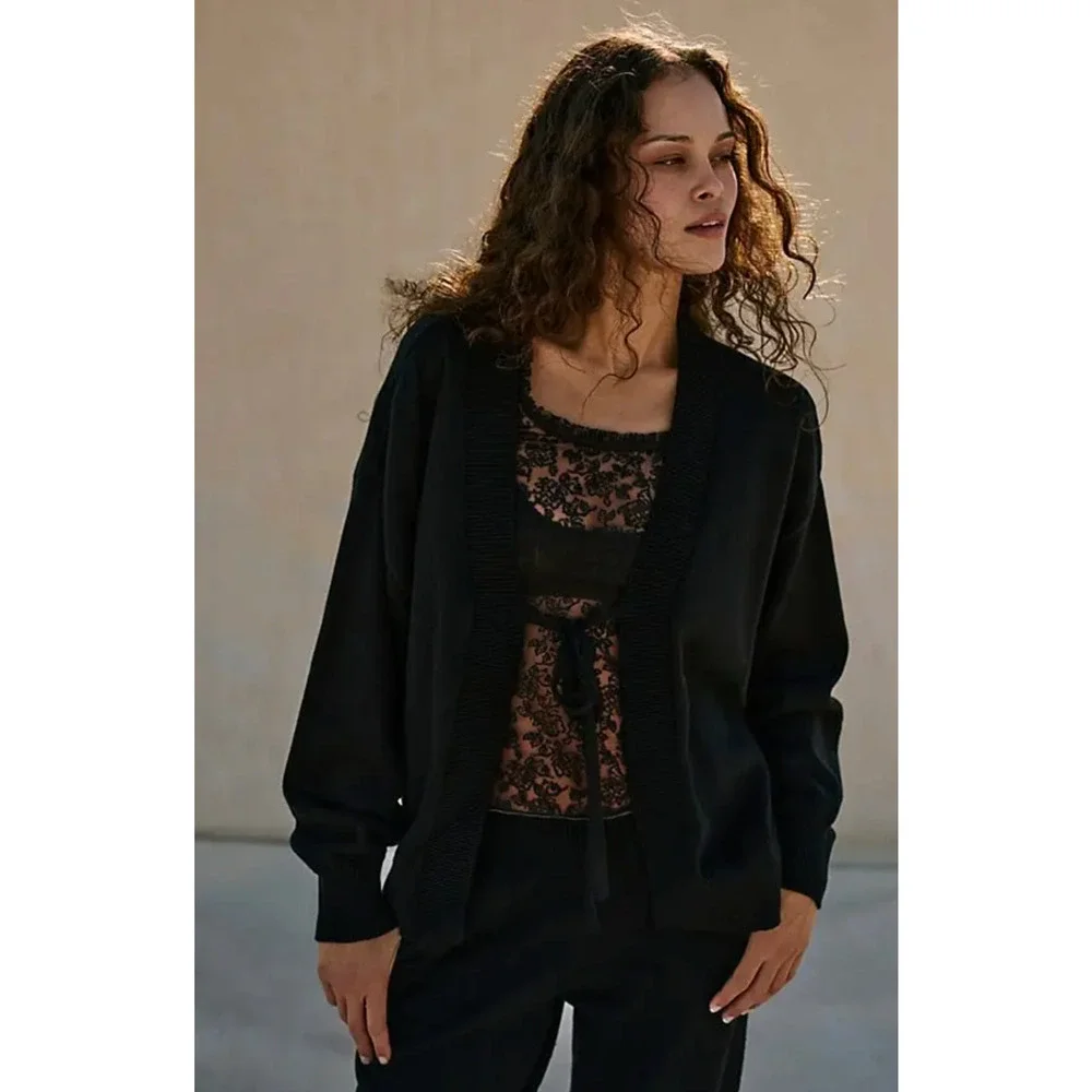 NEW FREE PEOPLE BLACK SOLAR SWEATER PANTS SET SZ XS